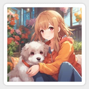 Anime Girl with a cute Dog #015 Magnet